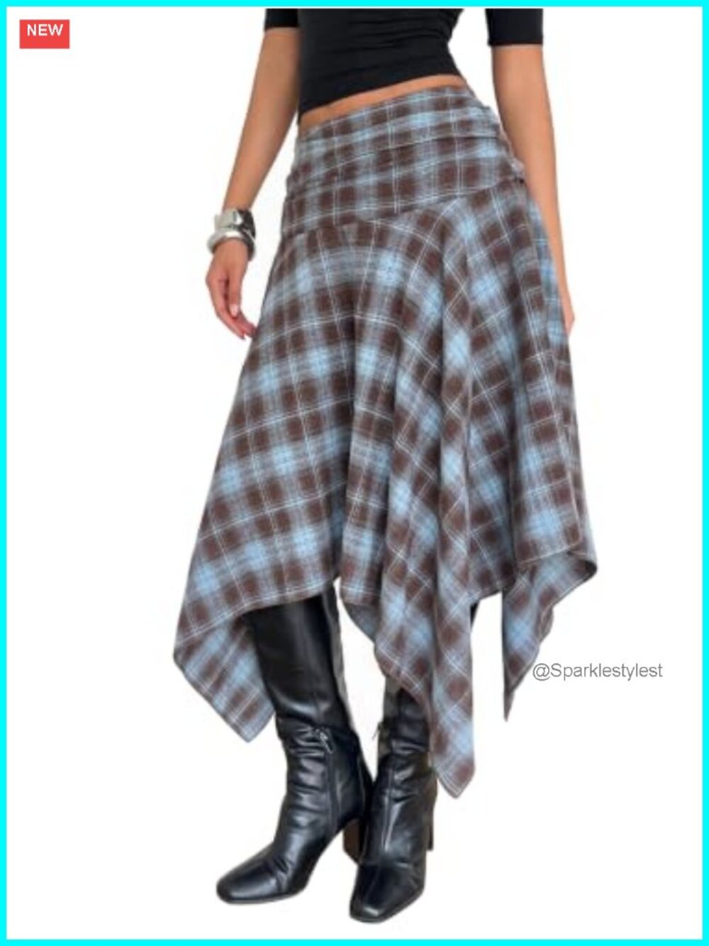 Women's Asymmetrical Plaid Midi Skirt Y2K Retro Grunge Streetwear